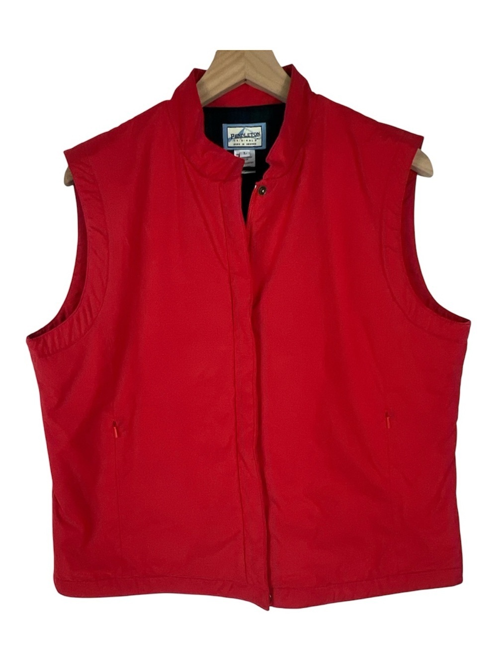 Pendleton Sz L Red Vest Cotton Blend Plaid Lined Full Zip